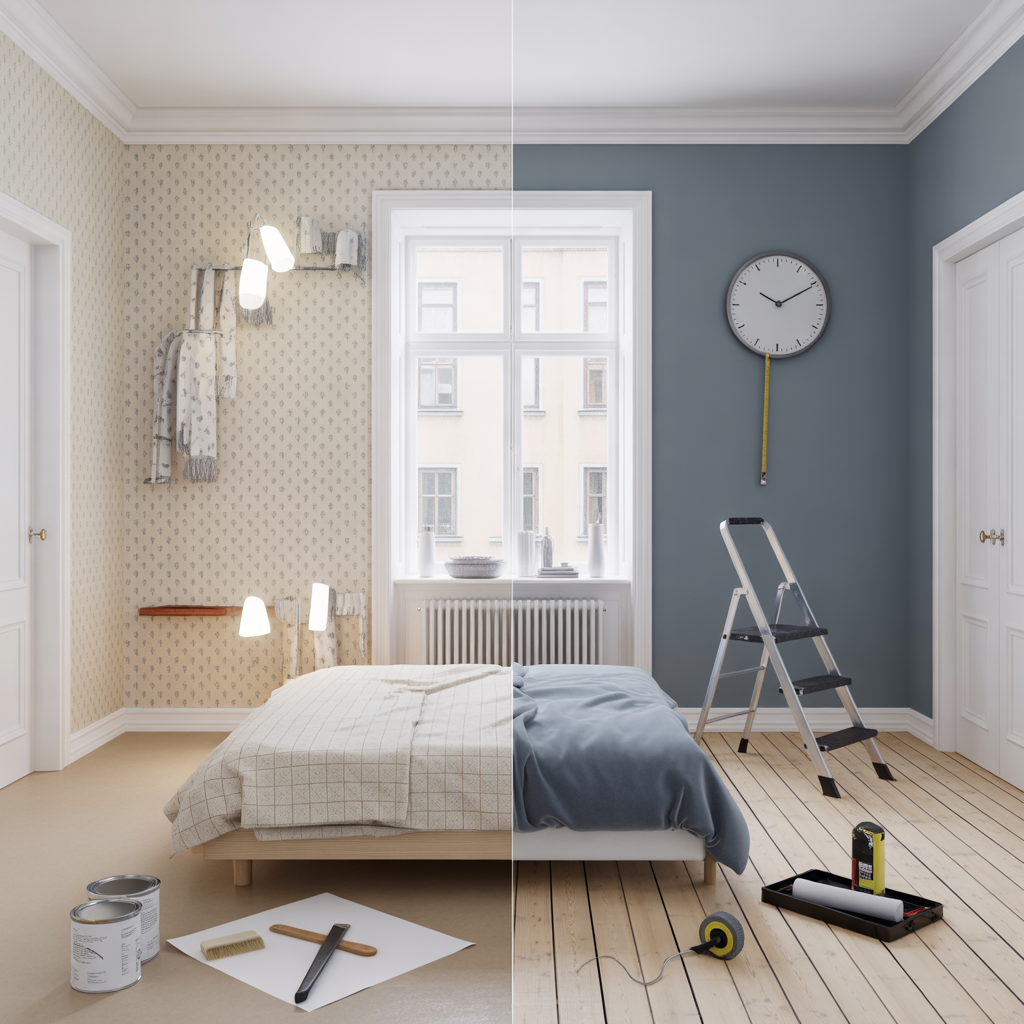 sovrum jamforelse mellan tapet och farg tid och kostnad